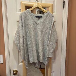 French Connection Grey Oversized V-Neck Wool Blend Sweater - M